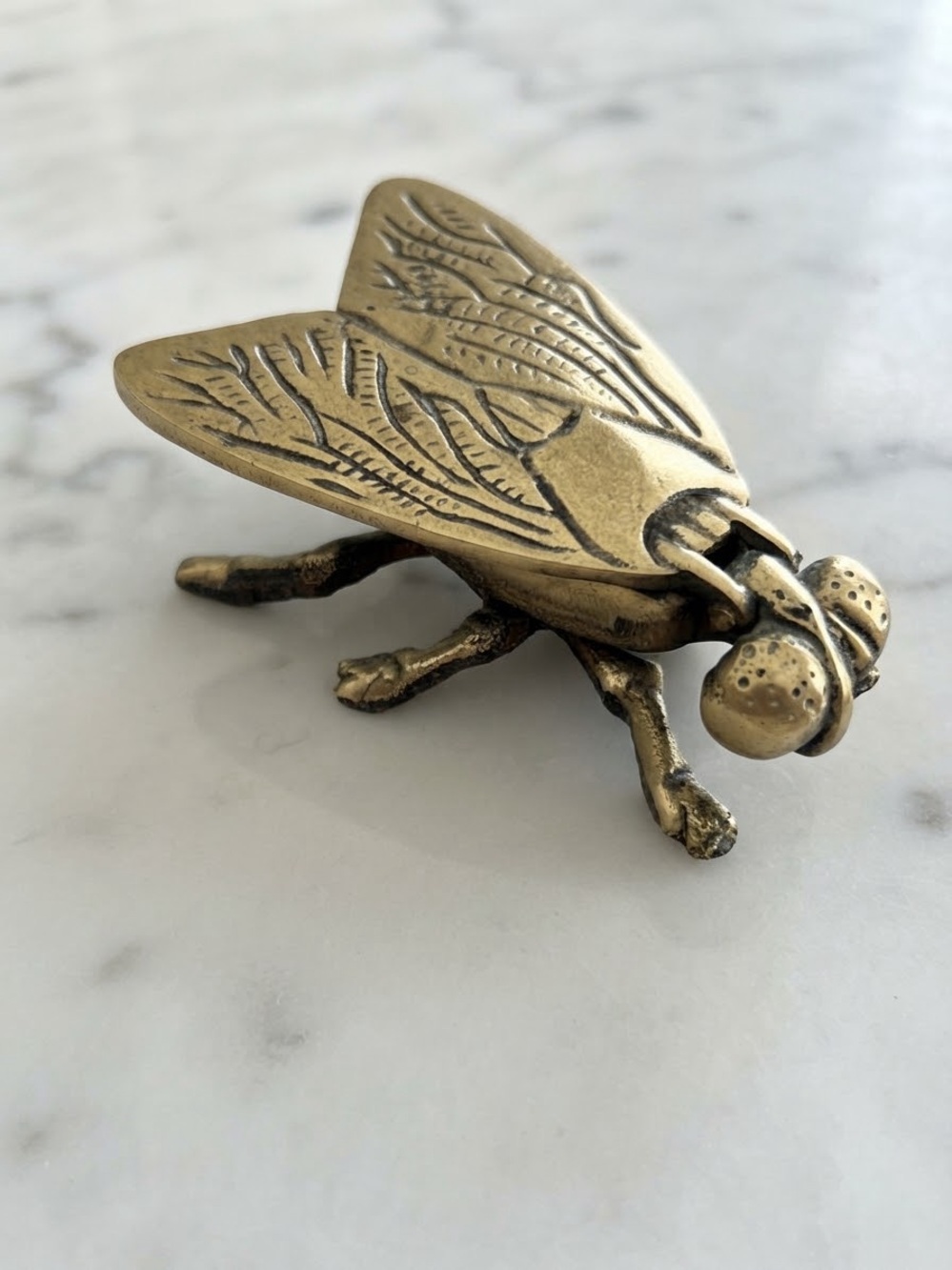Vintage Mid-Century Brass Fly Ashtray Inkwell Trinket Box Catchall Figurine 4in